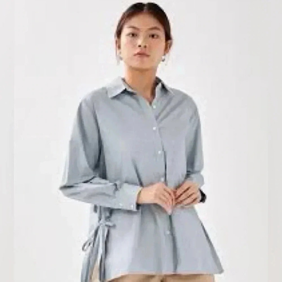 Love Bonito &REA Sana Relaxed Ribbon Tie  Shirt in Blue - Picture 8 of 10